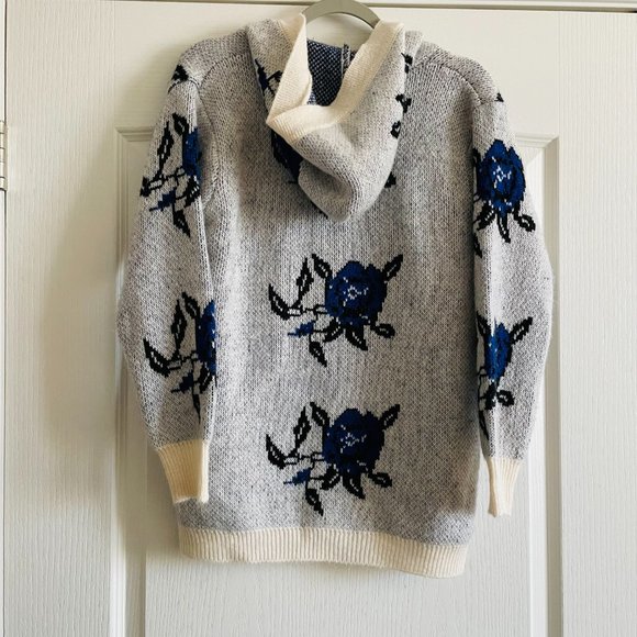 Womens Floral Open Front Hooded Cardigan Sweater Size M/L - Picture 6 of 7